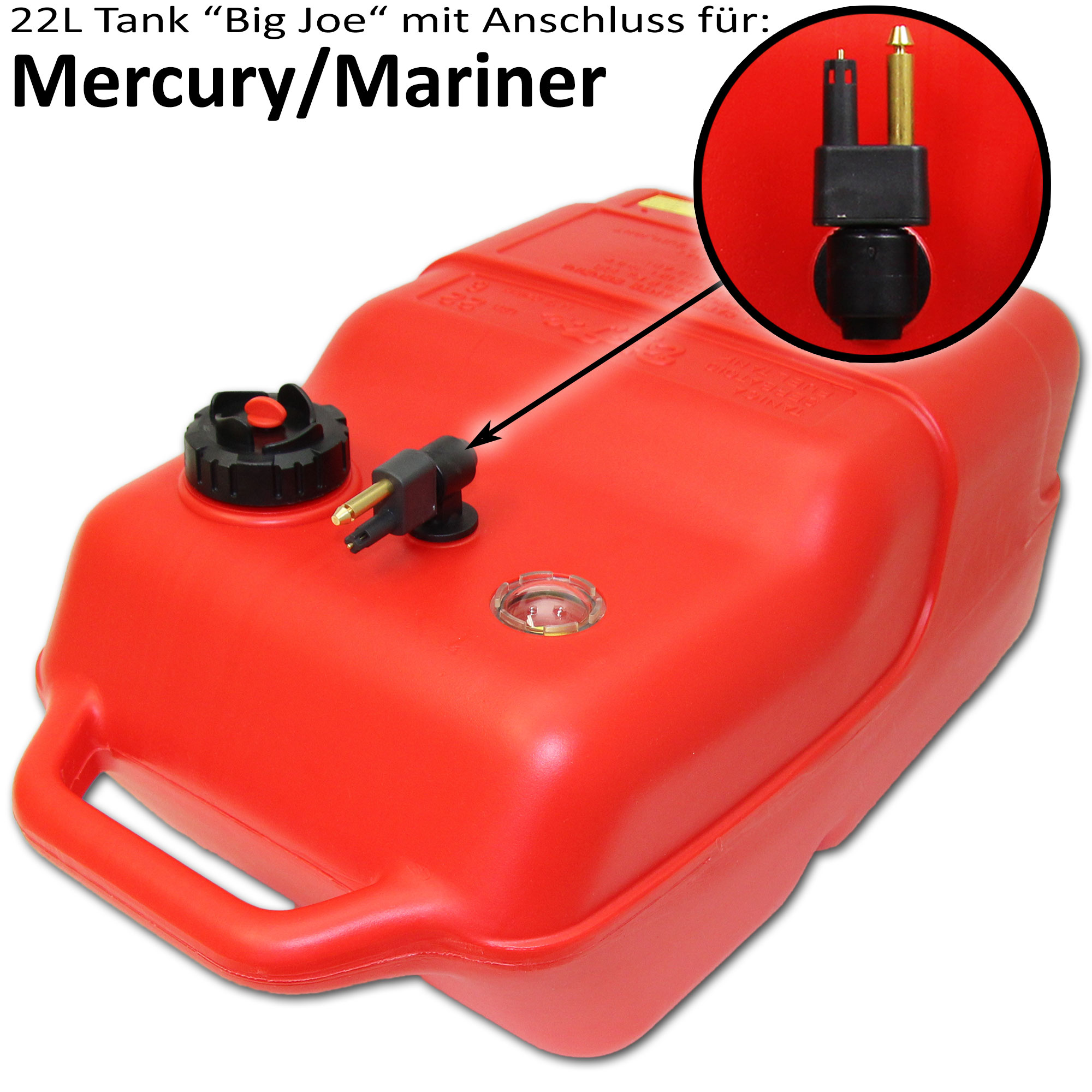 Fuel tank red with Mercury & Mariner connection / level indicator manual