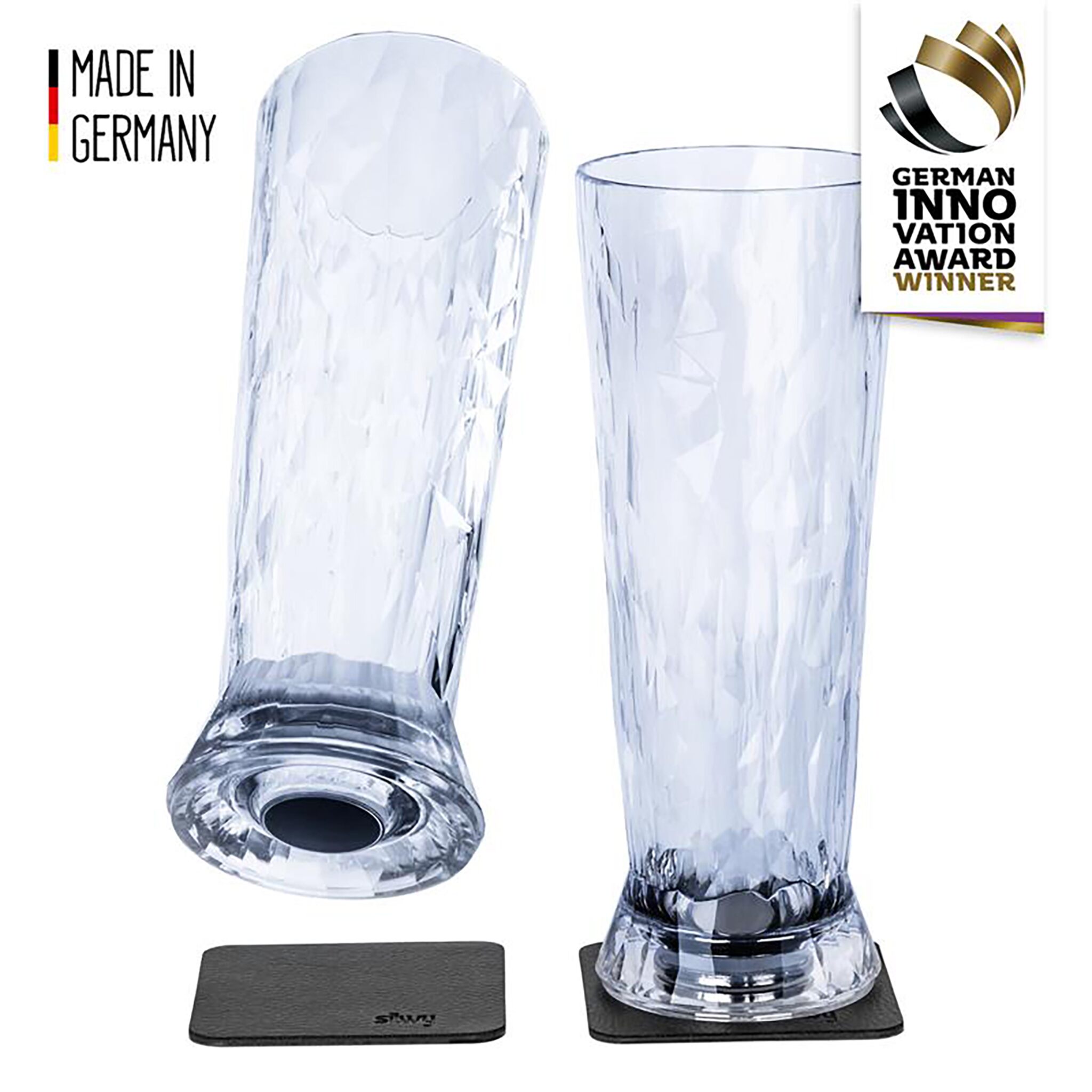 silwy set of 2 plastic glasses beer with magnet incl. 2 coasters