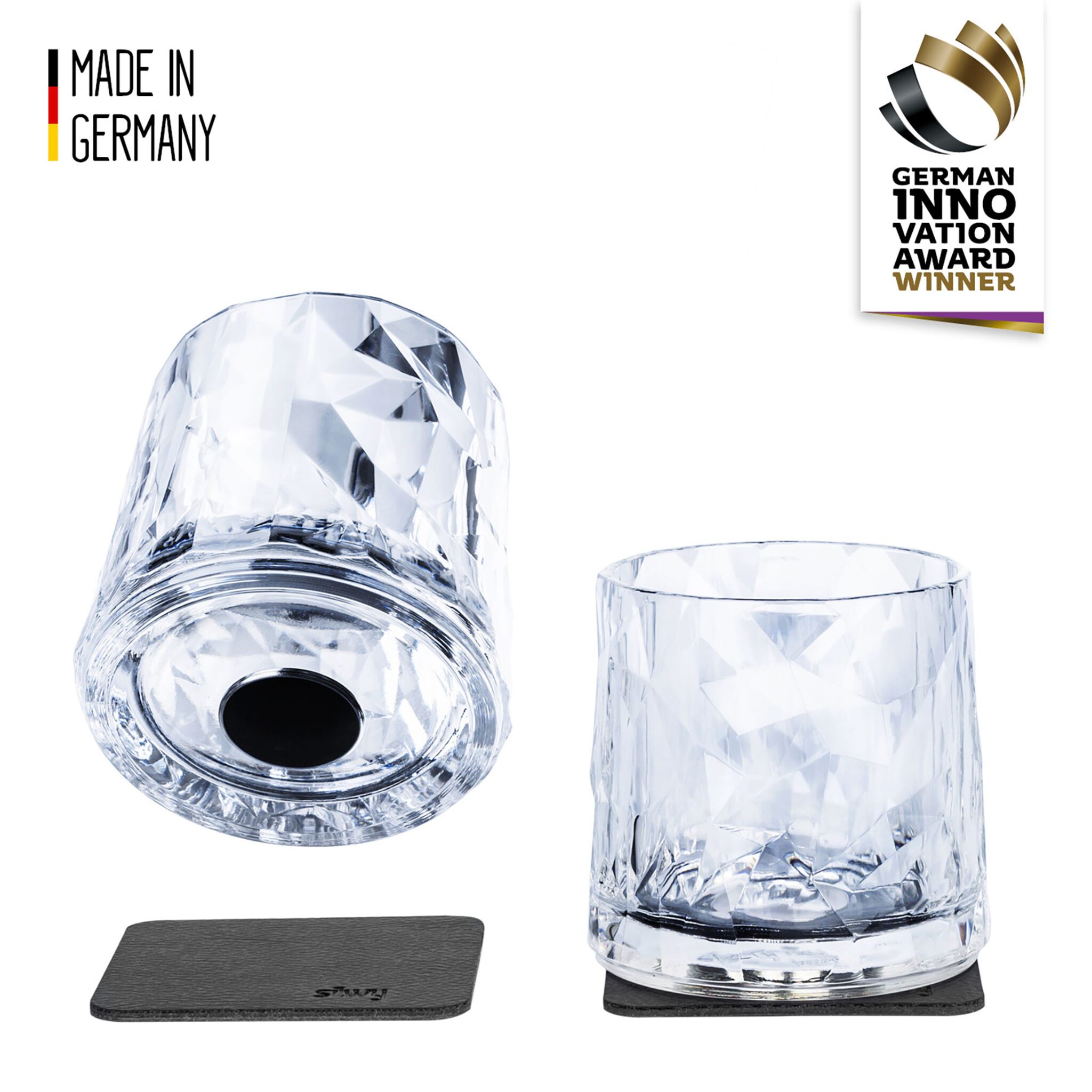 silwy set of 2 plastic glasses whisky with magnet and coaster